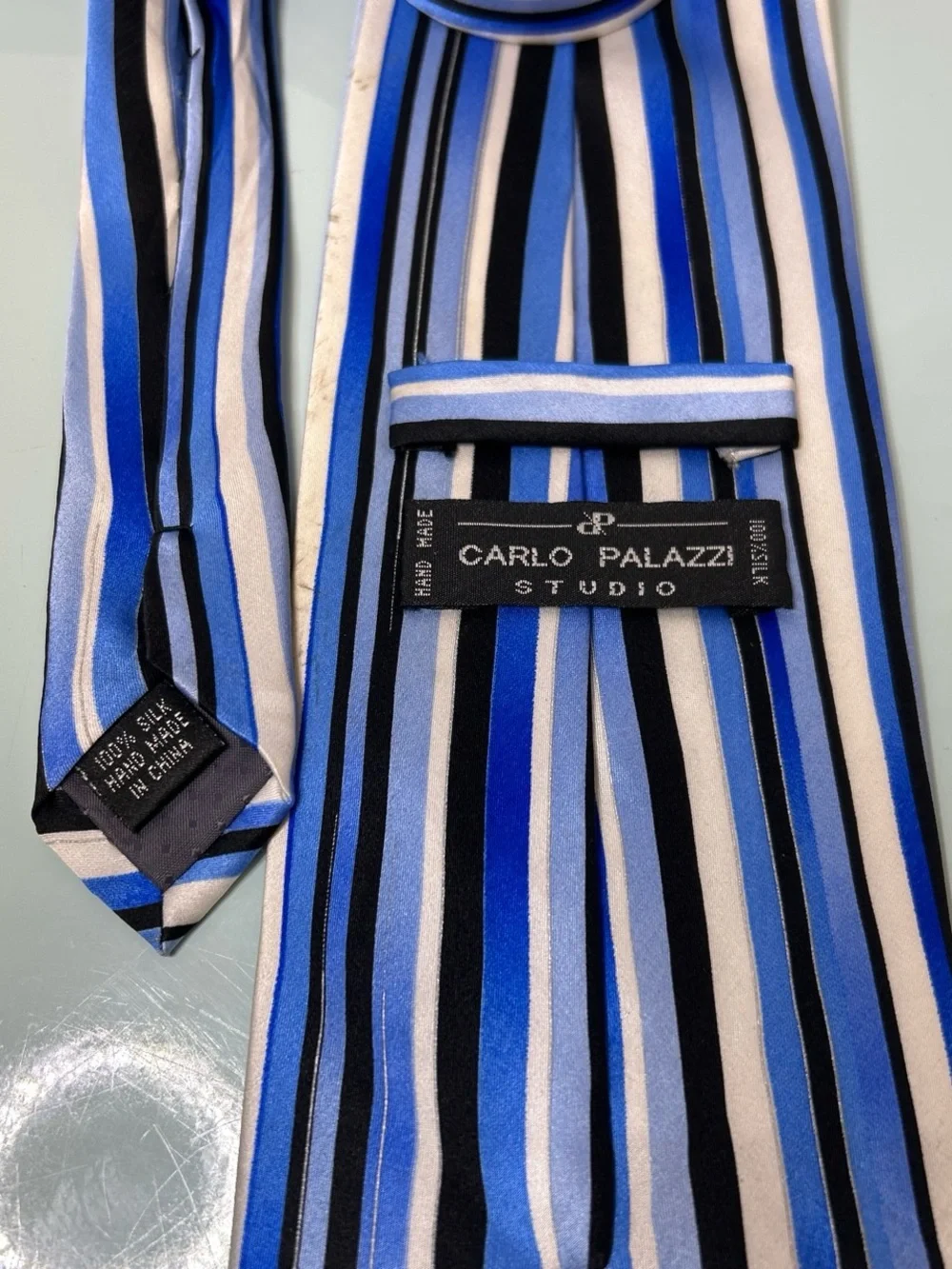 Striped Blue and White Men’s Silk Tie